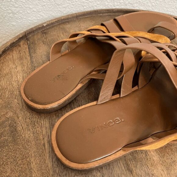 Vince Brown Piers Leather & Suede Strappy Slide Sandals Women's Size 7.5 N - Picture 5 of 8